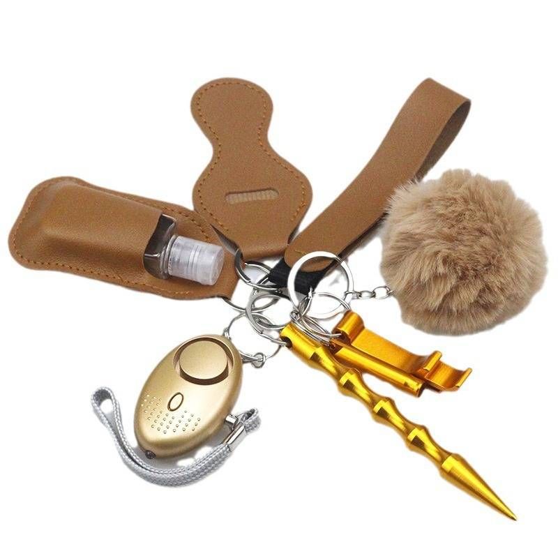 Kompaktes 9-teiliges Selbstverteidigungs-Schlüsselanhänger-Set – Robustes Sicherheitswerkzeug aus Metall und Leder für Auto, Handtasche, Rucksack (Mehrere Farben)_voghion.com