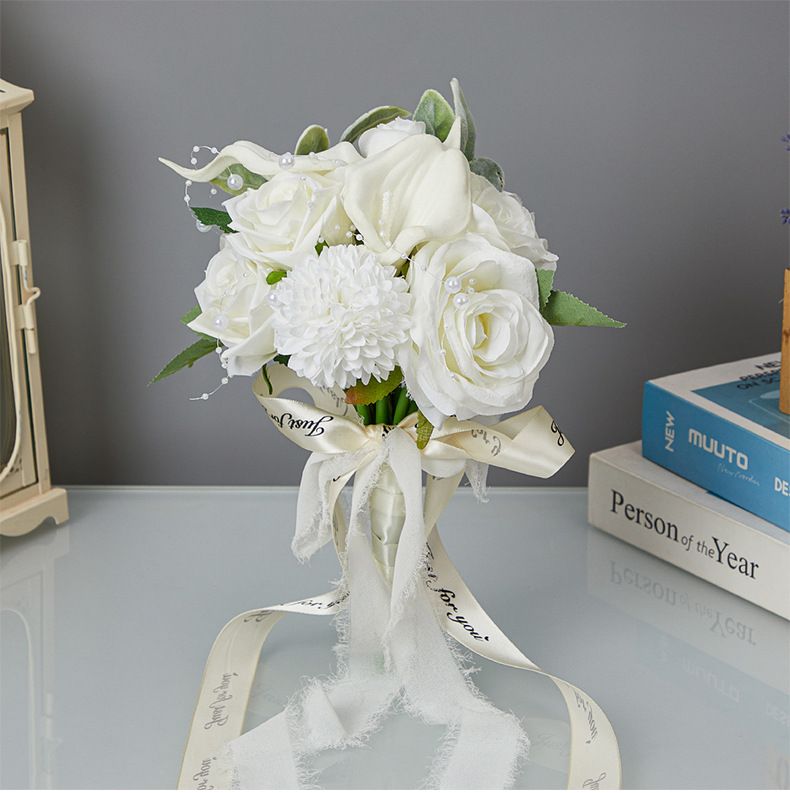 Ramo de novia para boda con cascada y gotas de agua, flores artificiales blancas frescas simuladas_voghion.com