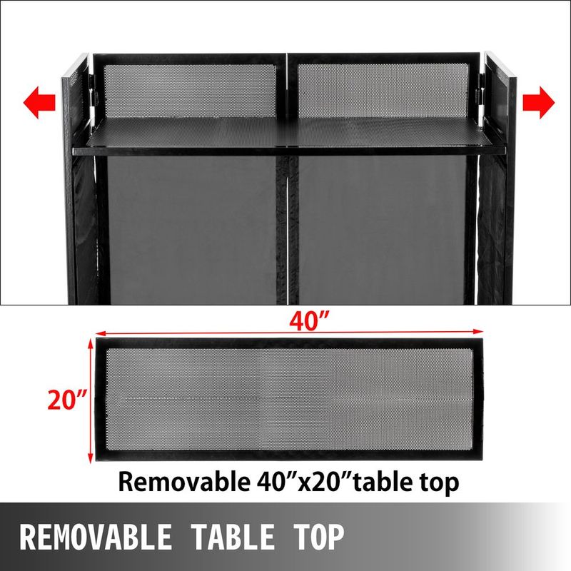 VEVOR DJ Facade Table 20x40x45 Inches, DJ Booth Flat Table Top 20x40 Inch, Adjustable DJ Event Facade With White & Black Scrim, Folding DJ Booth Metal Frame, Foldable Cover Screen_voghion.com
