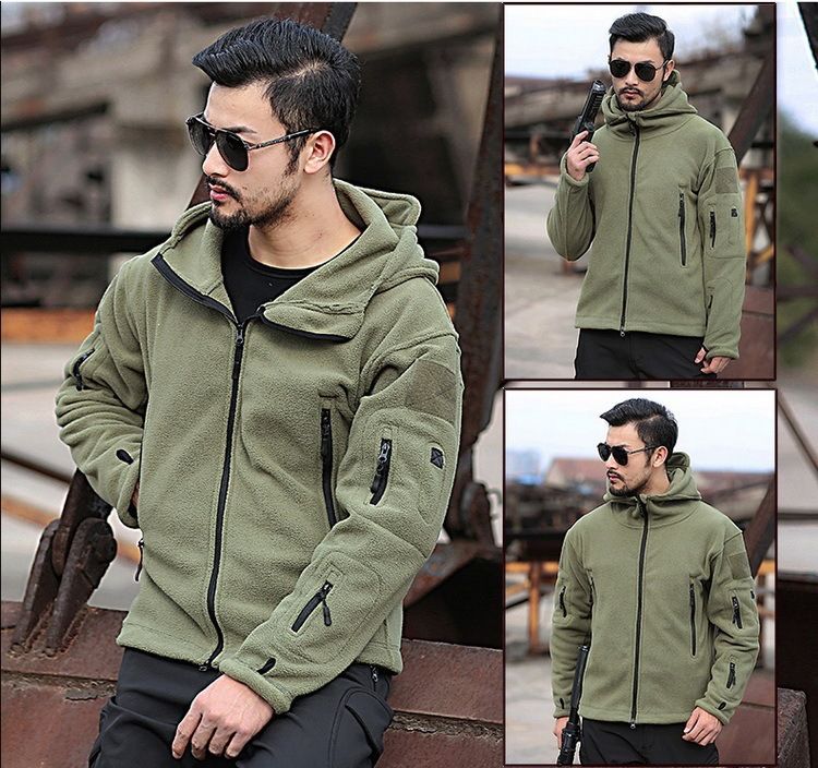 Giacca da uomo con cappuccio, antivento, antifreddo, tinta unita, foderata in pile termico per esterni_voghion.com