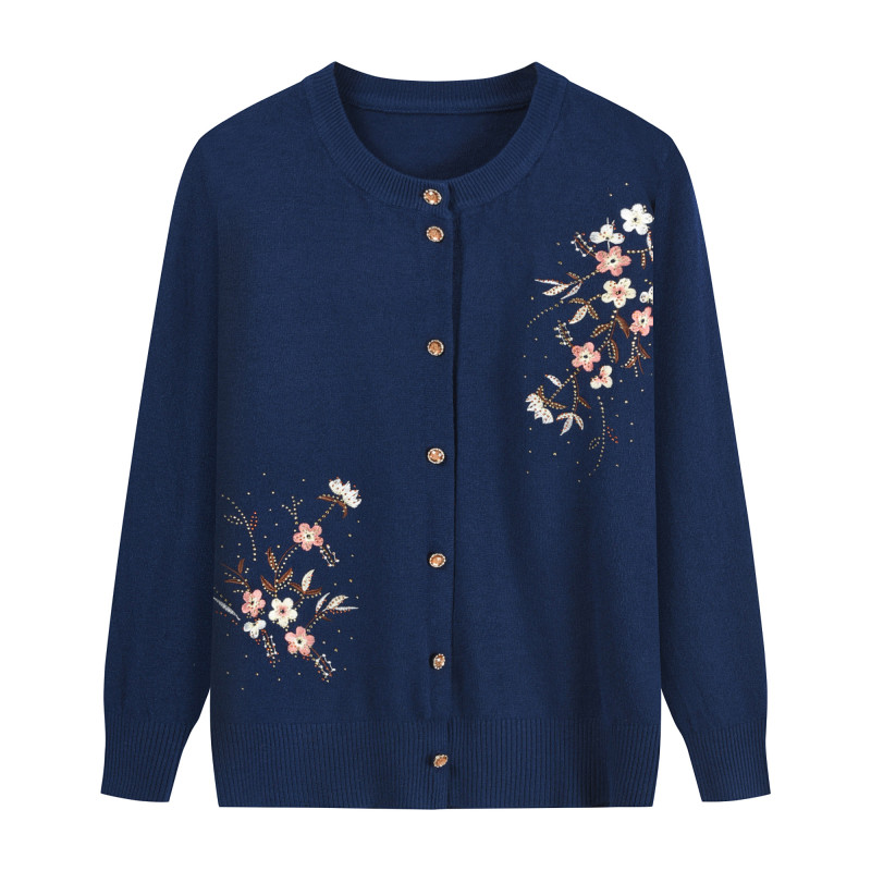 Bloemenprint Knitwears Oma's Lente Herfst Trui Jas Middelbare Leeftijd Moeder Vest Geborduurd Breien Top Voor_voghion.com