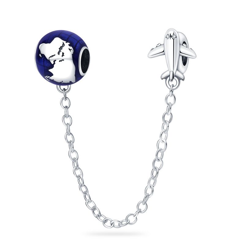 Damenschmuck Nischenschmuck Handschmuck Kupfer versilbert Erde Flugzeug Sicherheitskette Persönlichkeit Modearmband_voghion.com