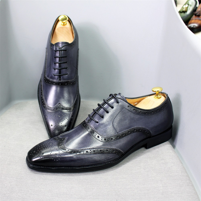 Scarpe da uomo in pelle brogue stile britannico, scarpe Oxford da uomo fatte a mano, scarpe da lavoro casual in pelle, esplosione da uomo_voghion.com