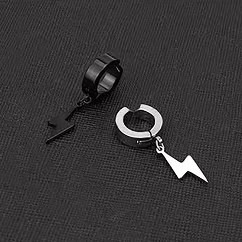 Pendientes de clip para hombre sin perforación, estilo relámpago, para mujer, de acero titanio, sin decoloración, diseño de nicho versátil._voghion.com