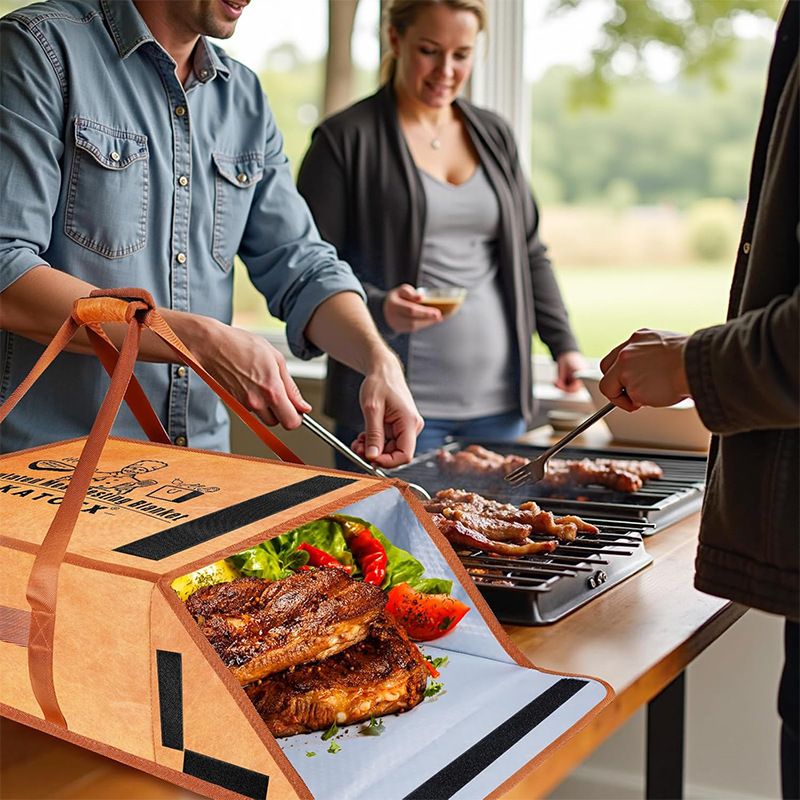 Foldable BBQ Meat Resting Bag - Insulated & Portable Grill Accessory For Smoking, Camping, Picnics (22.04" X 16.14" X 8.26", Dark Brown)_voghion.com