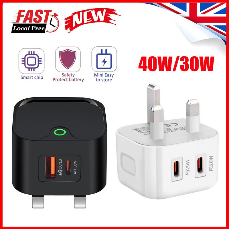 40W Dual PD Typ USB-C Schnellladegerät für iPhone 13 12 11 14 Pro Max Plus UK-Stecker_voghion.com