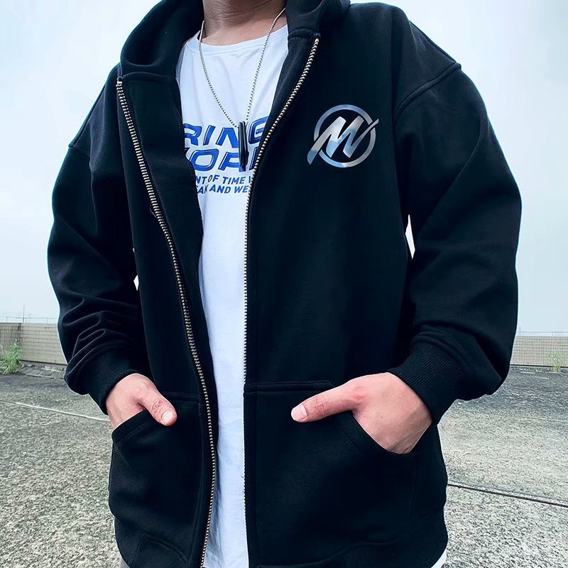 Oversize autumn winter loose and oversized hooded plush zippered cardigan, chubby hoodie, men's trendy jacket_voghion.com