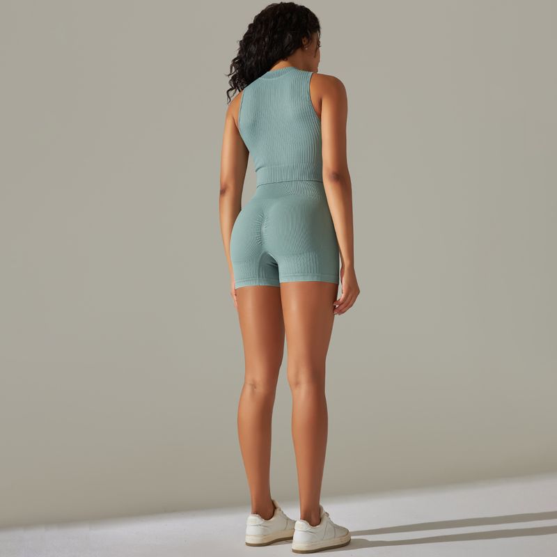 Ensemble de costume de Fitness en cours d'exécution de Yoga de sport de fermeture à glissière de fil tricoté sans couture six pièces_voghion.com