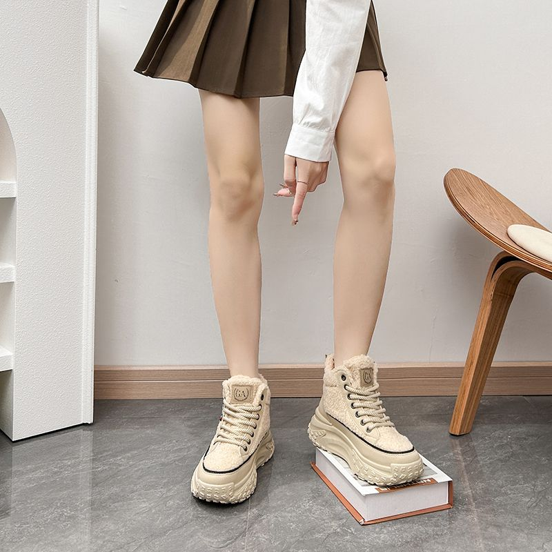 Scarpe invernali alte in agnello veet da donna in cotone felpato, scarpe da papà_voghion.com