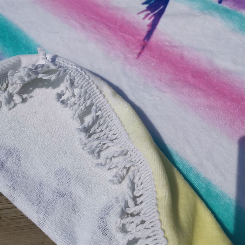 Asciugamano da spiaggia rotondo con stampa attiva, motivo palma da cocco hawaiano, in velluto tagliato, assorbente, in cotone spesso e con nappe_voghion.com