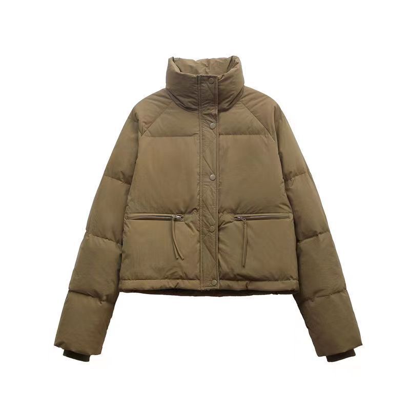 Dameskleding korte opstaande kraag kleine winterjassen katoenen jas eenvoudig losse versie rits pufferjack effen kleur_voghion.com