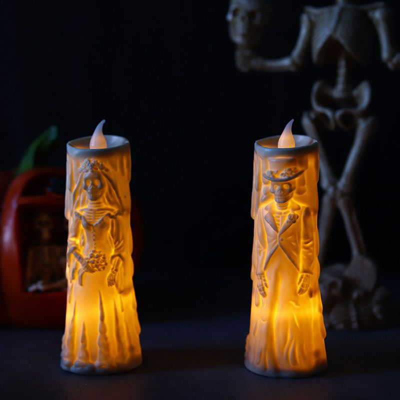 Halloween Skull Lights, LED Glowing Candles, Spooky Decorations, Decorative Props, Ghost Bride And Groom, Couple Lamp Ornaments_voghion.com