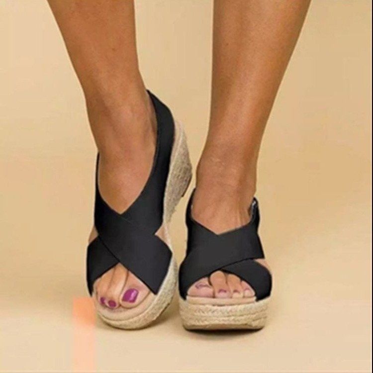 Zapatos rectos 2023 Sandalias de mujer con cuerda cruzada y tacón inclinado Grande 43_voghion.com
