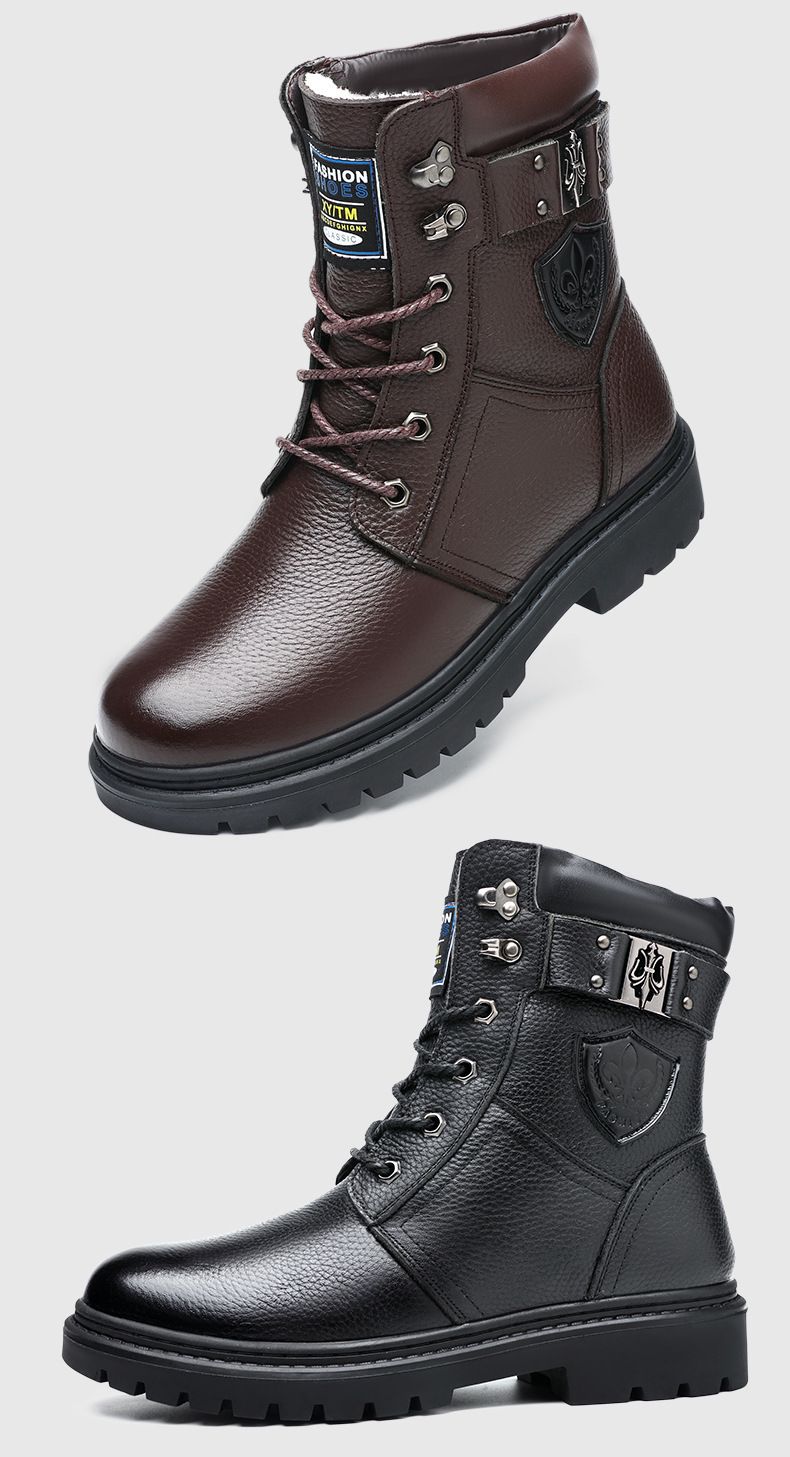 Héich Top Kuhhaut Stiefel Casual Kotteng Schong Wanter plus Fleece waarm Aarbechtsstiefel Mid-Top Stiefel_voghion.com