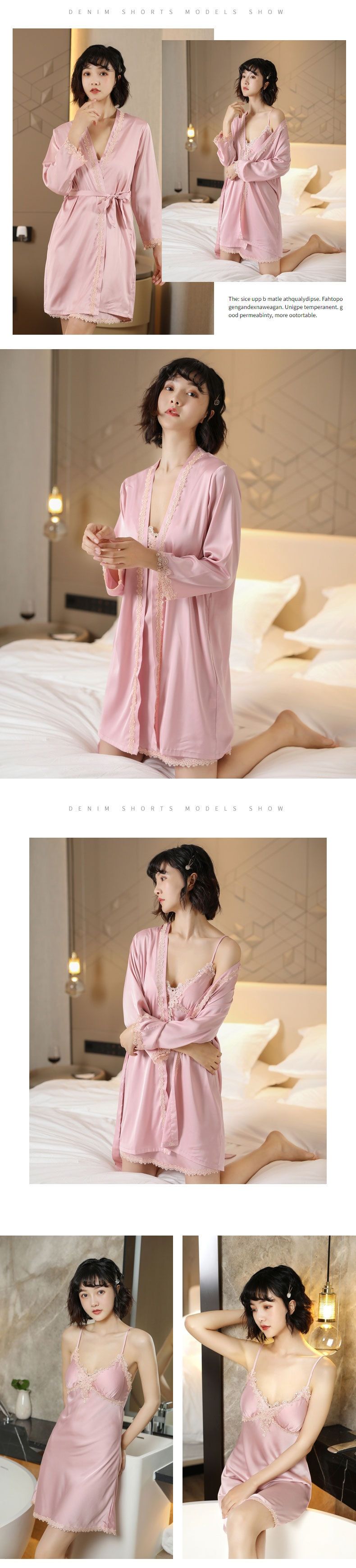 Camicia da notte sexy invernale da donna in due pezzi, accappatoio sottile in seta ghiacciata primaverile e autunnale_voghion.com
