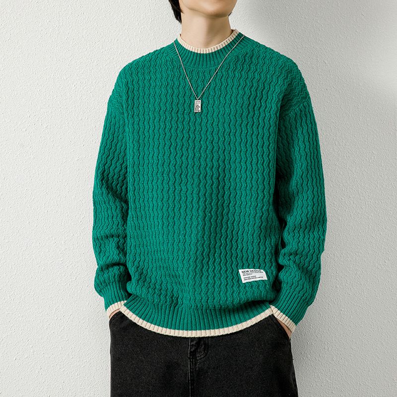 Herren Herbst Winter Neue Lose Casual Halb Rollkragen Langarm Basis Hemd Vielseitig Gestrickte Pullover_voghion.com