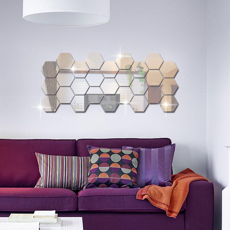 JM006 pegatina de pared de espejo acrílico hexagonal DIY decoración del hogar pegatina de espejo tridimensional impermeable_voghion.com