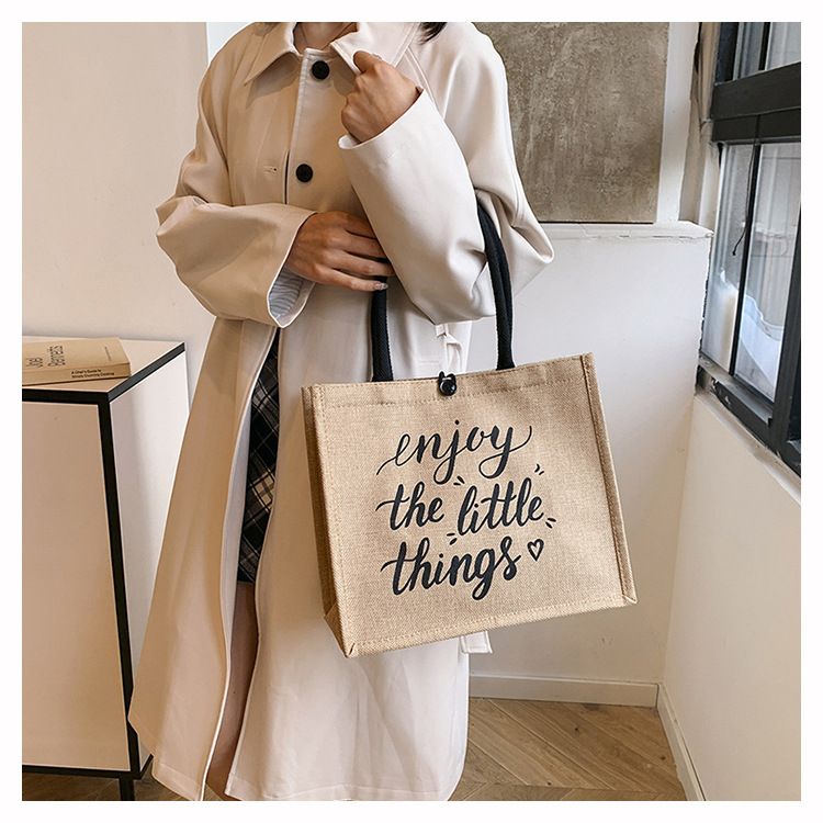 Beach Bag Thickened Large Capacity Linen Underarm Bag Shopping Bag Commuter Tote Bag Premium Casual Hand Bill Shoulder Bag Minimalism_voghion.com