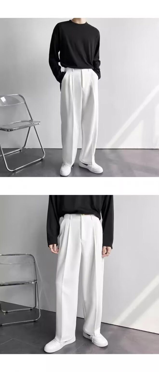 Pantalon de costume décontracté pour homme, style japonais, léger, luxueux, haut de gamme, drapé, noir, ample, droit, jambes larges, long_voghion.com