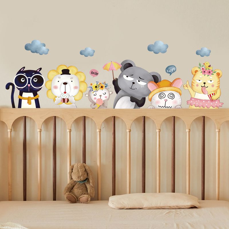 Cartoon 6 cats and tigers PVC frosted JS-N children's room kindergarten decoration wall stickers_voghion.com