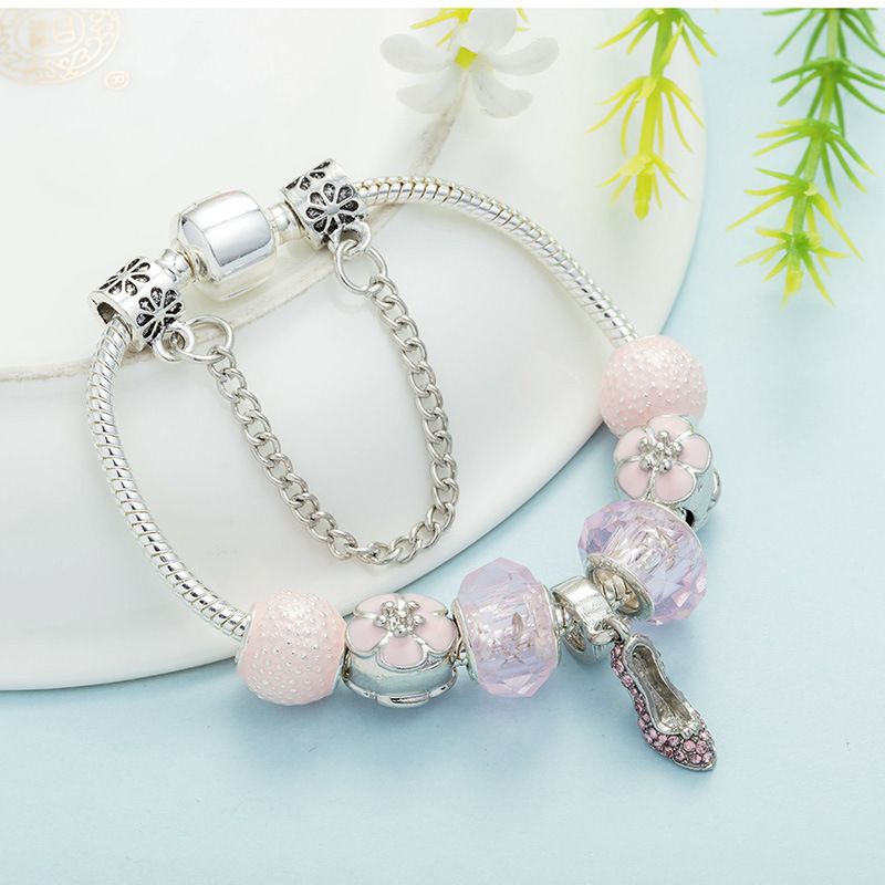 Pulseiras de charme Panjia Pulseira de fonte viva Pulseira de diamante de salto alto Pulseira de liga Pulseira de contas com furos grandes_voghion.com