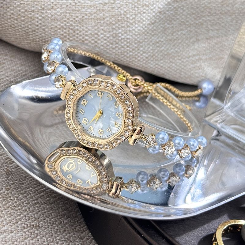 Orologio con quadrante in perle e diamanti, cinturino compatto, doppia fila di perle, superficie digitale estraibile, elenco, lavoro, quotidiano, compleanno, anniversario, regalo di San Valentino_voghion.com