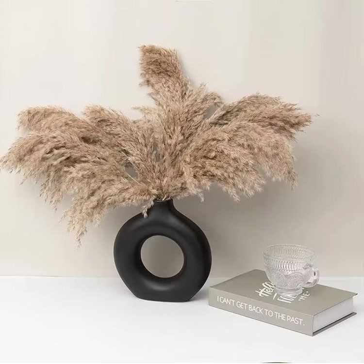 Vasen Schwarze Keramikdekoration Wohnzimmer Blumenarrangement Getrocknete Blumen Moderner Couchtisch Esstisch Fernsehschrank Kreative Donutvase_voghion.com