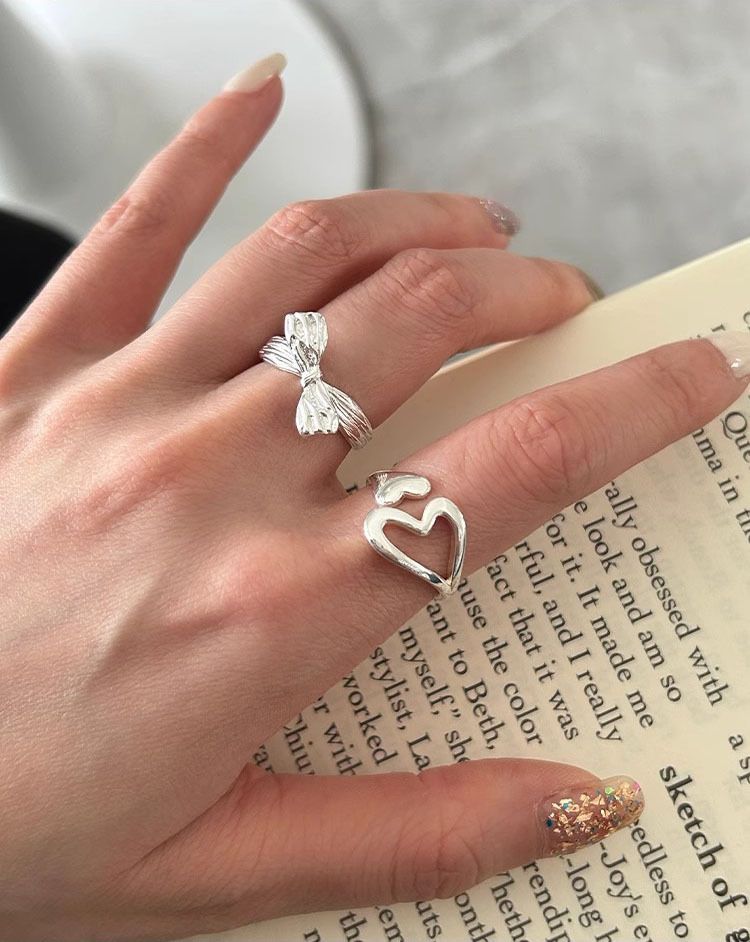 Sterling Silber unregelmäßige Schleife Damen Mode Textur Zeigefinger Ring einfache Pendeln Handwerk_voghion.com