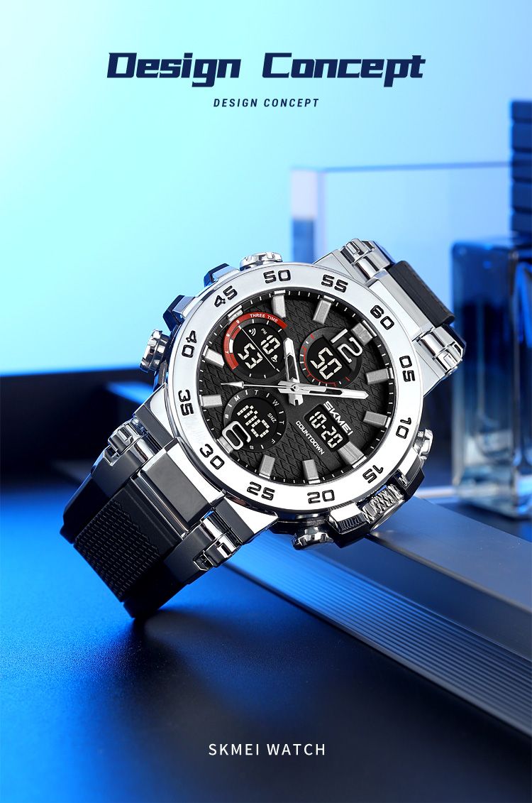 SKMEI Fashion Sport Double Display Digital Electronic Watch LED Light Quartz Watches For Men Waterproof Alarm Clock Wristwatches_voghion.com