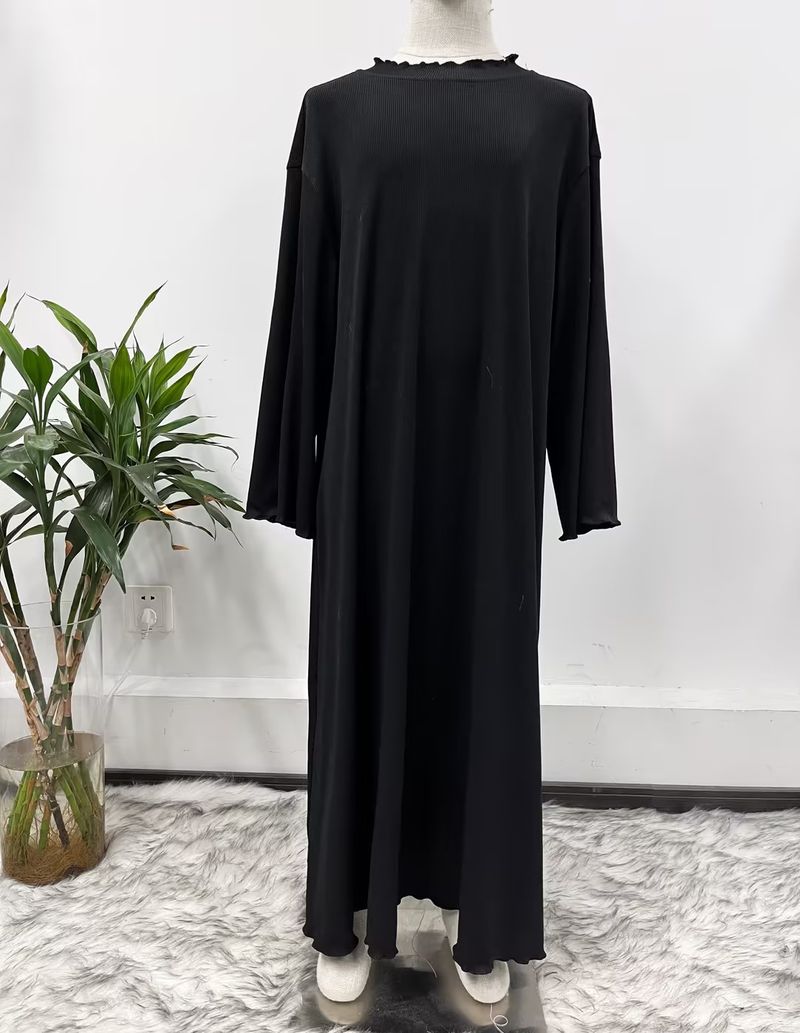 Mother & Kids Middle Eastern Girls Abaya Knitted Dress Wavy Edge Solid Color Robe_voghion.com