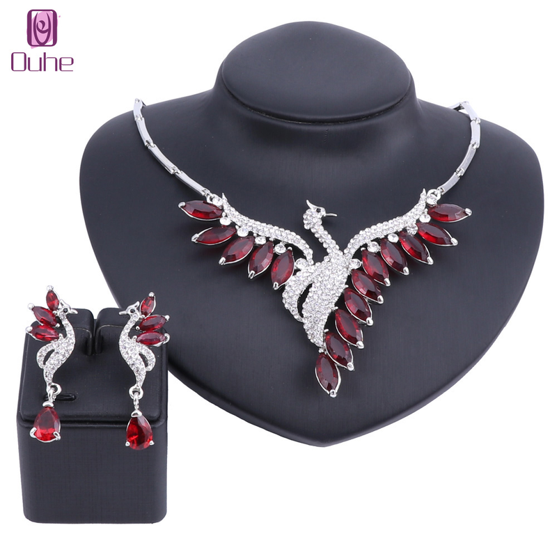 Squisito zircone cristallo fenice collana orecchino set di gioielli da sposa per le donne regalo festa nuziale ballo di fine anno_voghion.com