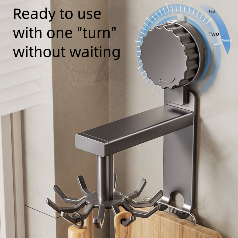 Mered Rotating Hook Suction Cup Storage For Spatulas And Spoons Wall-Mounted Hanging Rack Kitchen Utensil Organizer_voghion.com