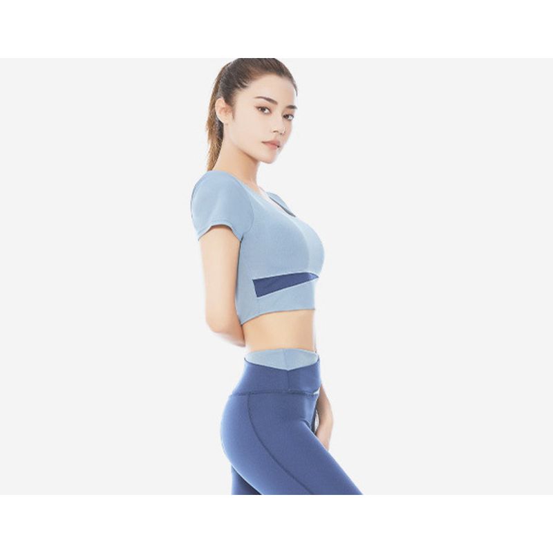 Neuer Patchwork-Stil, hohe Taille, eng anliegend, schnelltrocknender Sport-Yoga-Anzug, Farbblock, nackte Sensation, Bauchkontrolle_voghion.com