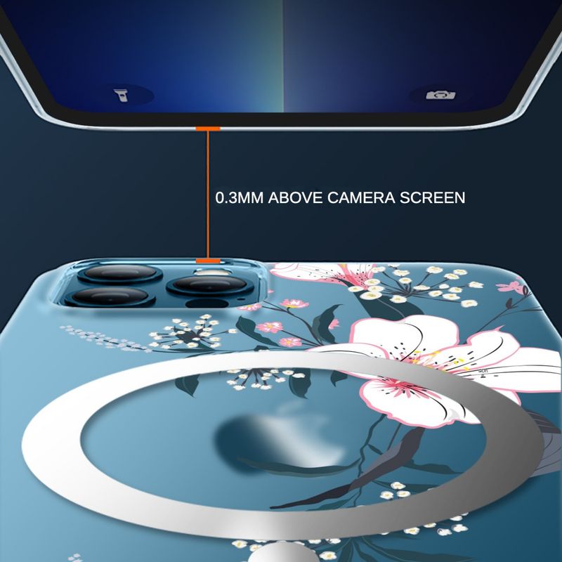 Mattierte, halbtransparente, stoßfeste magnetische Handyhülle mit Blumenmuster aus hochwertigem TPU, für 15 Pro Max, 14 Pro Max, 13 Pro Max, 16 Pro Max_voghion.com