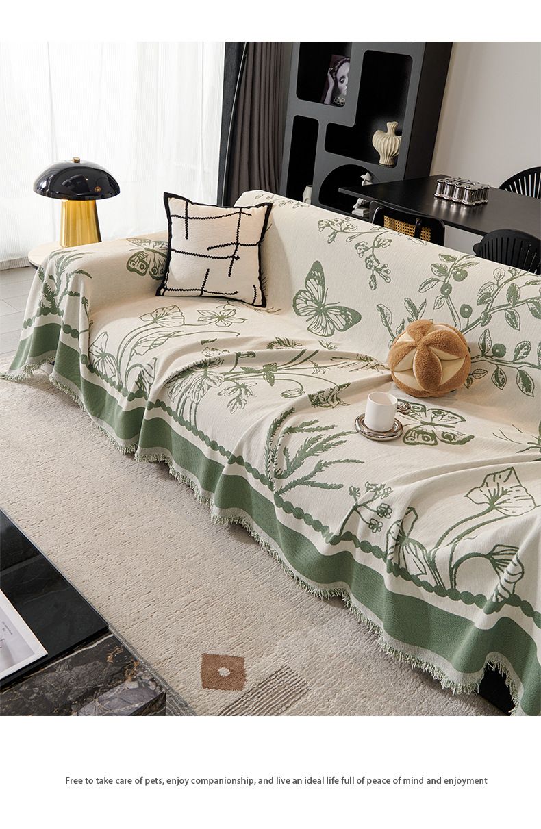 Elegant Chenille Sofa Cover With Butterfly Design - Soft, Durable & Stylish Protection For Your Couch In Multiple Sizes & Colors Four Seasons_voghion.com