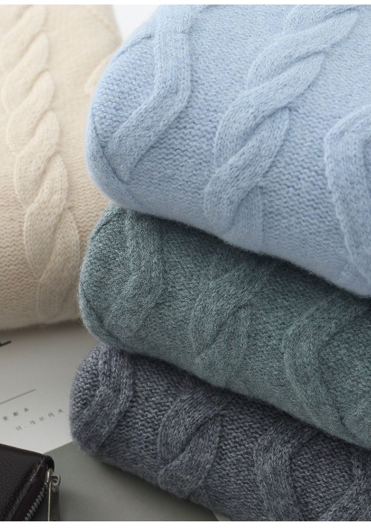 Nordmann 24 Autumn Winter 5-Needle Thickened Crew Neck Men's Long Sleeve Pullover Sweater Diamond Twist Wool Knitted Base Layer_voghion.com