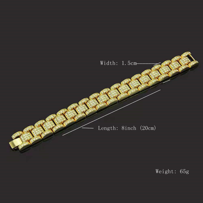 Zegarek na bransoletce dla mężczyzn Iced Out Clock Hip Hop Duży łańcuch Złoty zegarek na rękę Rhinestone Bling Męski zestaw prezentowy Religio Masculino_voghion.com