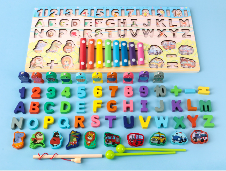 Giocattoli educativi per la prima infanzia per l'illuminazione dei bambini Montessori 0-3 anni Giocattoli in legno Blocchi da costruzione Forme digitali Assemblati Tavola di corrispondenza_voghion.com
