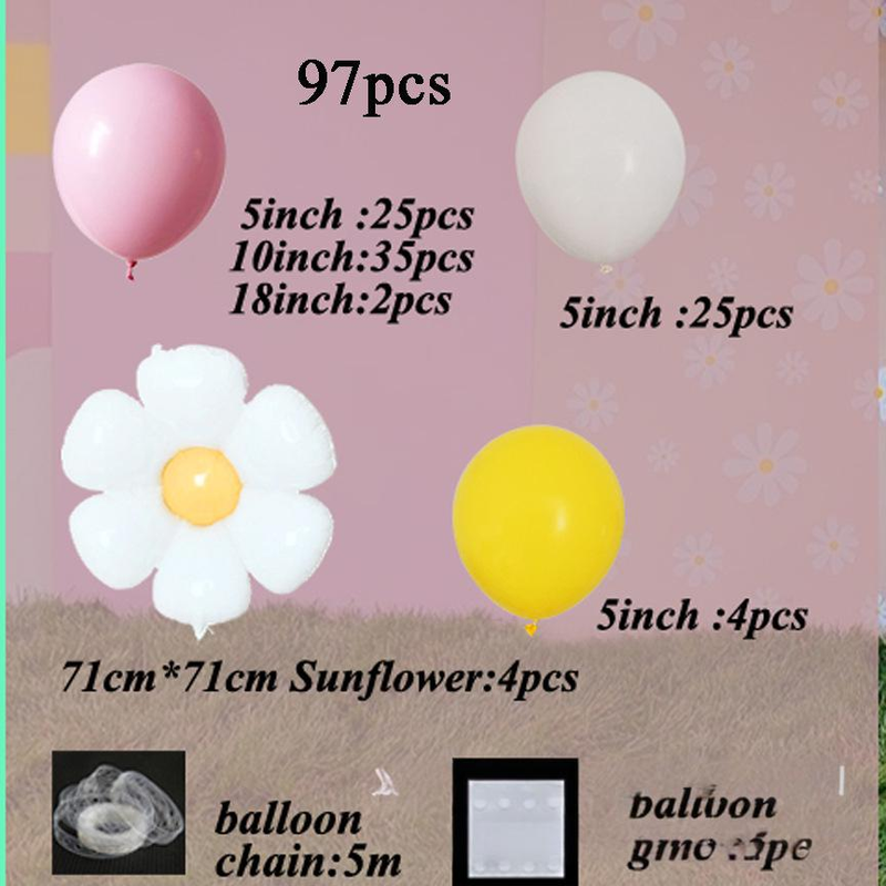 Palloncino rosa con girasole e crisantemo, decorazione per feste di compleanno e matrimoni, arco di apertura con ghirlanda e palloncino._voghion.com