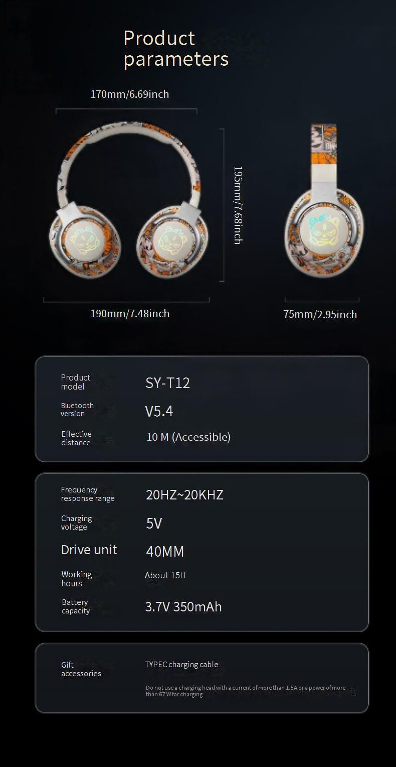 Soyto SY-T12 Wireless Bluetooth Headphones - Over-Ear Gaming Headset With 8H Playtime, 10m Range & Dual Stereo_voghion.com