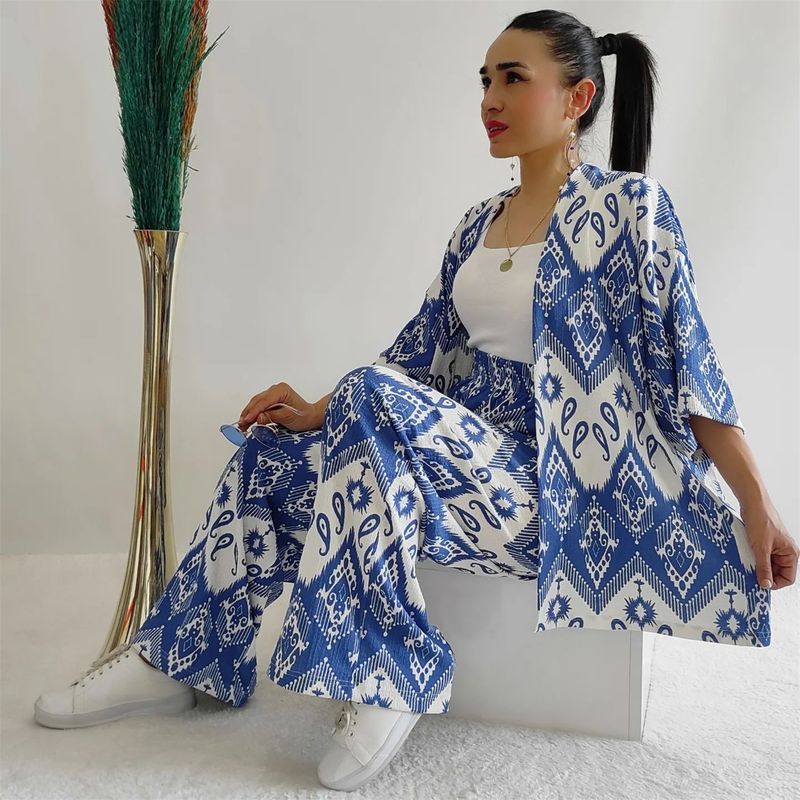 ChicShe Foreign Trade Middle East Damenmode Sommer 2024: Neues, lockeres Plus-Size-Shirt mit Print und halblangen Ärmeln, lässige Hose mit weitem Bein_voghion.com