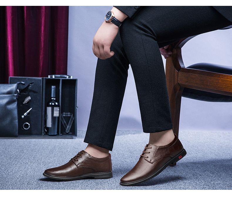 Herren-Lederschuhe, Herren-Kopftuch, spitzes, kariertes Freizeit-Krawattenmuster_voghion.com