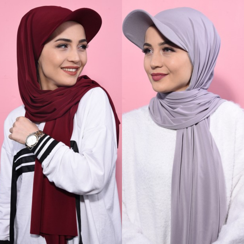 Sciarpa di perle in tinta unita stile cappelli da donna e berretto da baseball in cotone, sciarpa e cappello hijab in 2 pezzi_voghion.com