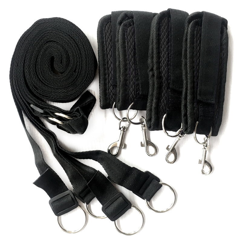 SM embossed printed sponge bed binding with female slave hand and foot cuffs bondage sex toy_voghion.com