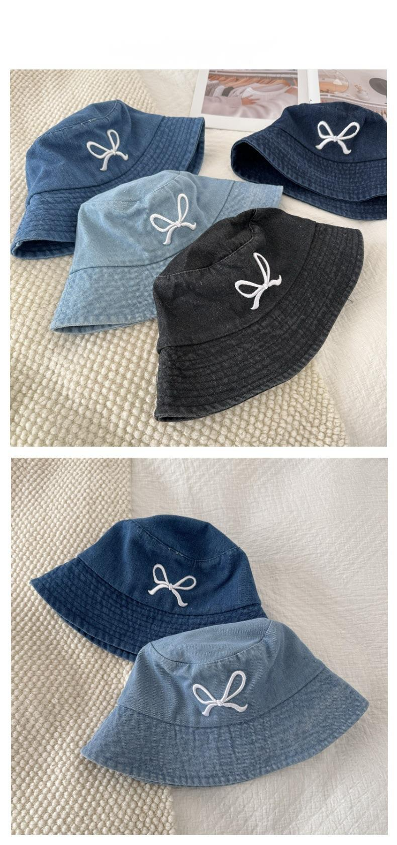 New Korean Ins Bow Embroidered Denim Fisherman Hat For Women's Spring And Summer Fashion Travel, Sun Protection And Sunshade Basin Hat_voghion.com