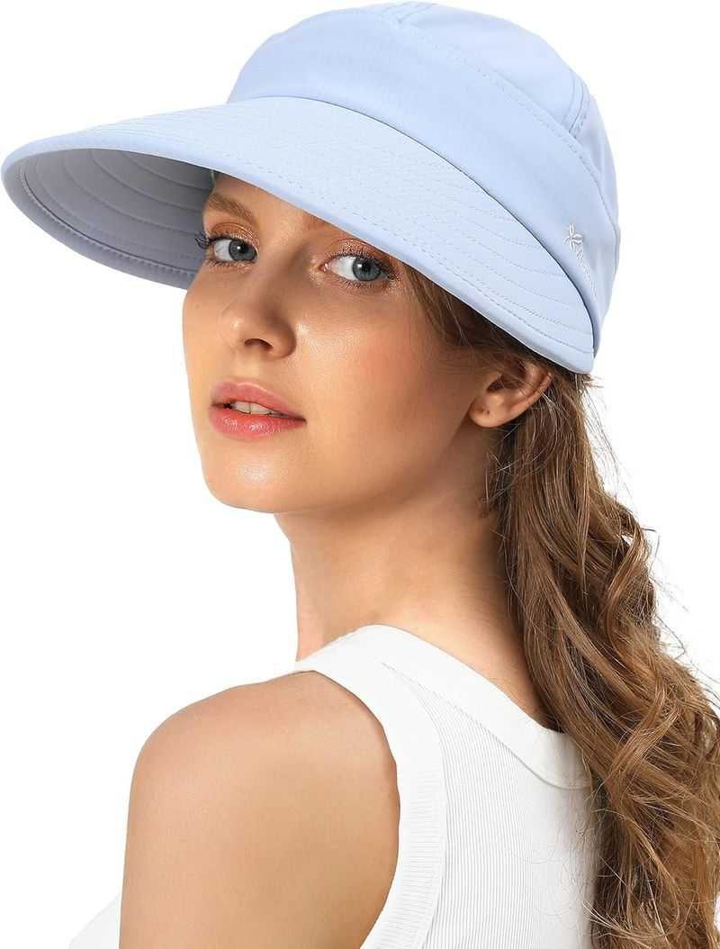 Sun Hats For Womens Wide Brim Visor UV Protection Dual Purpose Hat For Beach Summer Packable Cap_voghion.com