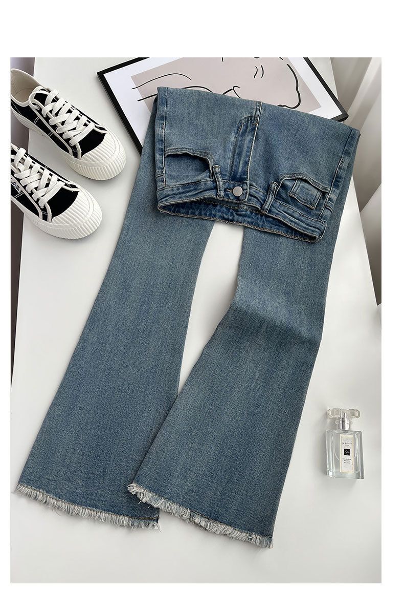 Vintage High Waist Flared Jeans voor dames - Stretchy Bootcut Denim Broek met Rauwe Zoom en Versleten Details_voghion.com