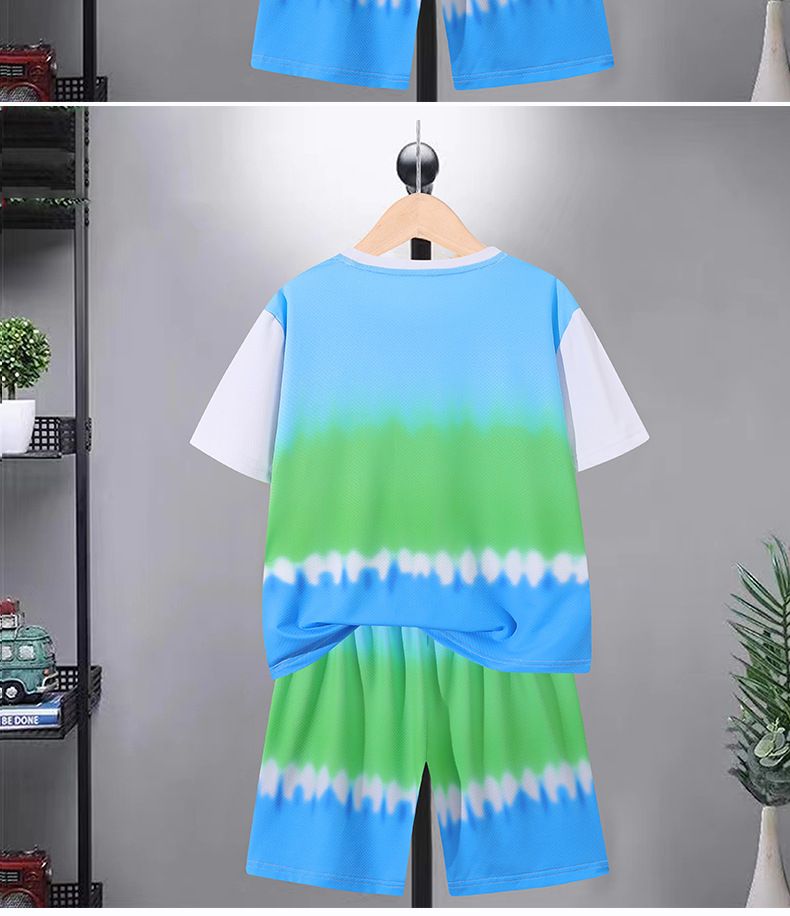 Kinderkleidung Schnelltrocknender Sportanzug für Kinder, dünner, atmungsaktiver Basketballanzug für den Sommer, kurzärmelige Shorts für den Sommer, zweiteiliger Anzug_voghion.com