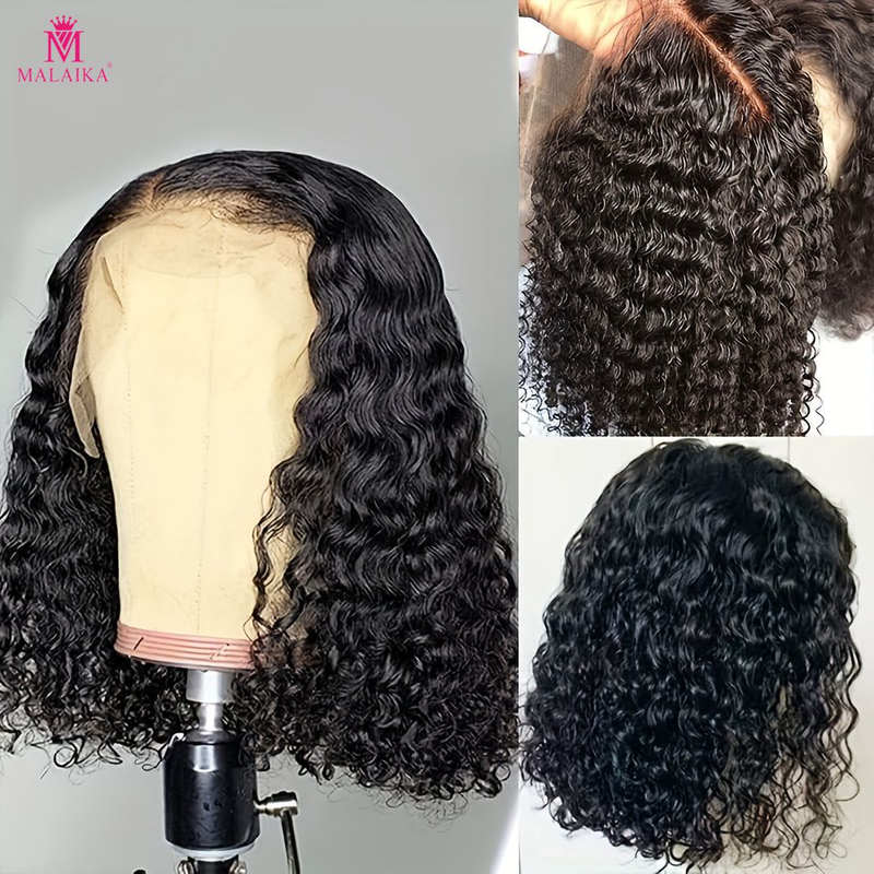 Peluca Bob peluca de cabello humano 13x4 peluca con malla frontal peluca rizada corta Bob para mujer peluca con malla frontal de onda profunda de densidad 180%_voghion.com