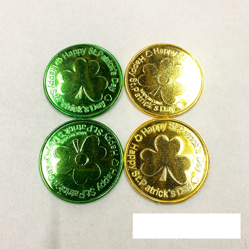 5/150pcs St. Patrick's Day Irish shamrock plastic gold coin game raffle chips toy coin props decoration_voghion.com